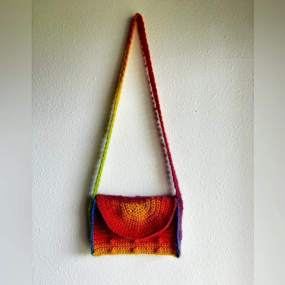Handmade Rainbow Whimsy Crochet Crossbody Satchel